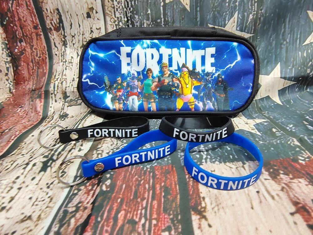 NEW Fortnite Pencil/Game Case With Single Compartment + keyfobs & Bracelets